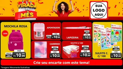Modelo de TV para TV Horizontal com o tema Virada de Mês para Papelaria
