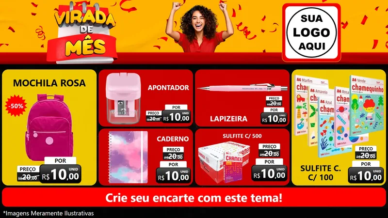 Modelo de TV para TV Horizontal com o tema Virada de Mês para Papelaria