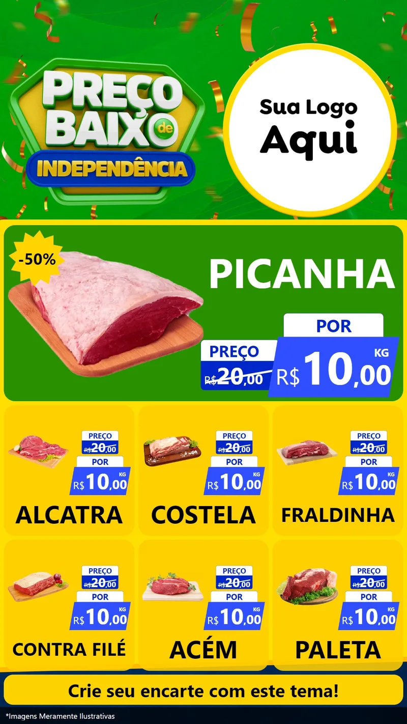Modelo de Rede Social para Stories com o tema Preço Baixo de Independência para Açougue