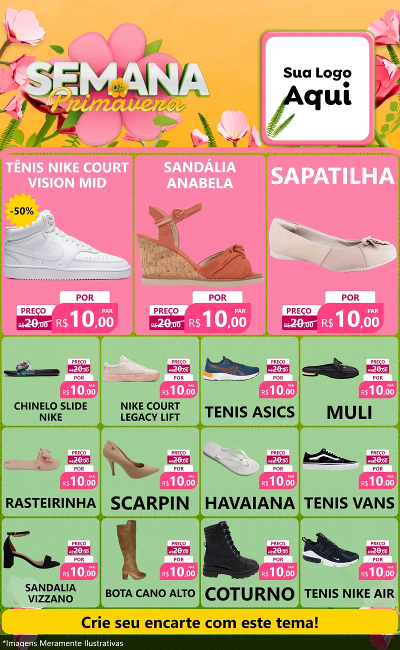 Modelo de Encarte para Encarte Grande com o tema Semana da Primavera para Calçados
