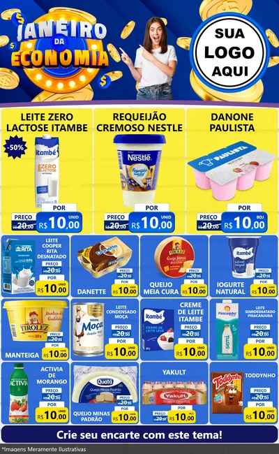 Modelo de Encarte para Encarte Grande com o tema Janeiro da Economia para Frios e Laticínios