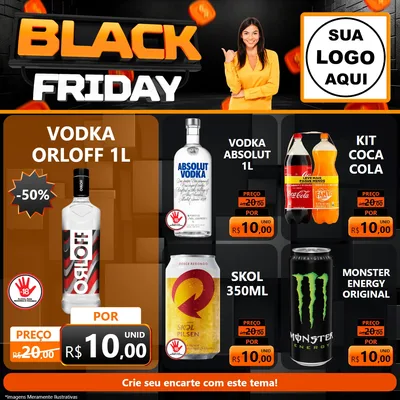 Modelo de Rede Social para Feed Facebook com o tema Black Friday para Distribuidora de bebidas