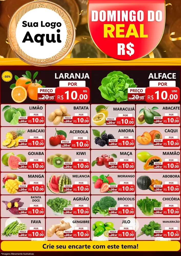 Modelo de Encarte para Encarte A4 Vertical com o tema Domingo do Real para Hortifrúti