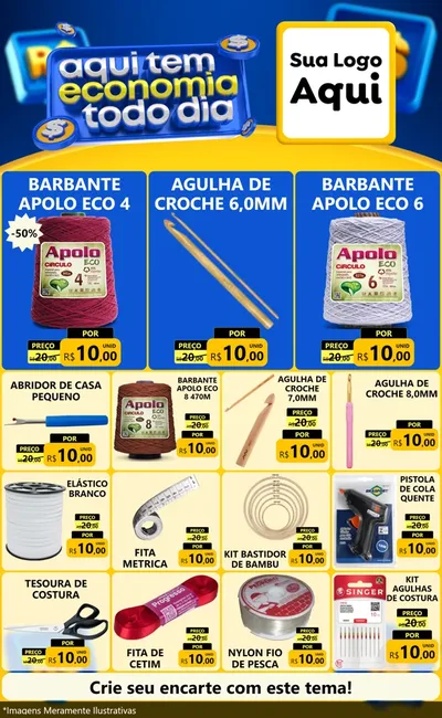 Modelo de Encarte para Encarte Grande com o tema Aqui Tem Economia Todo Dia para Armarinho e Aviamentos