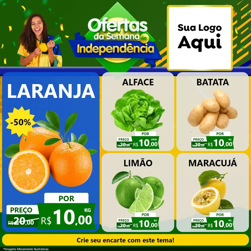 Modelo de Rede Social para Feed Facebook com o tema Ofertas da Semana da Independência para Hortifrúti
