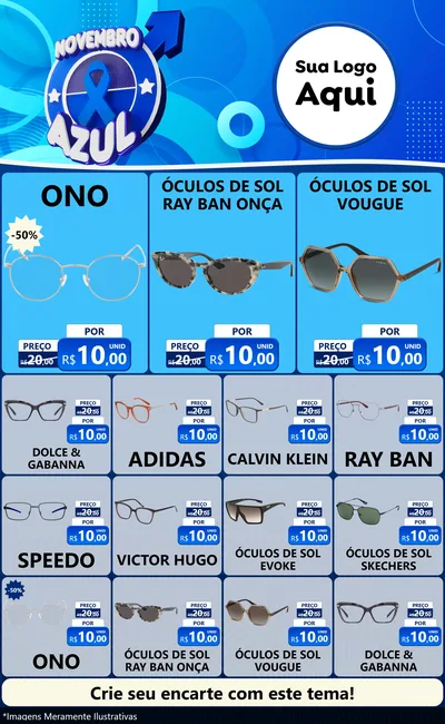 Modelo de Encarte para Encarte Grande com o tema Novembro Azul para Óticas