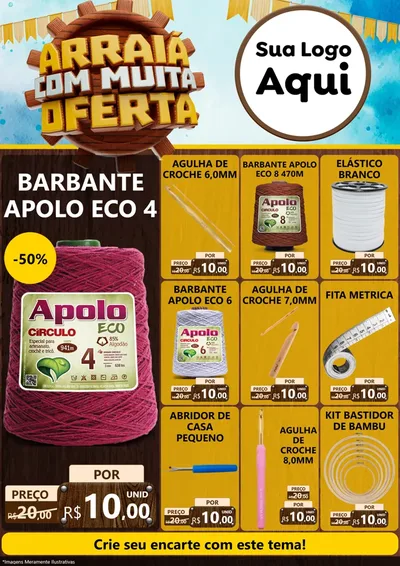 Modelo de Encarte para Encarte A4 Vertical com o tema Ofertas de São João - Junina para Armarinho e Aviamentos