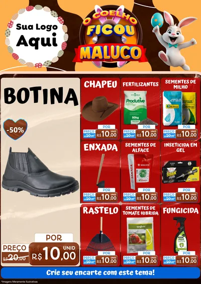 Modelo de Encarte para Encarte A4 Vertical com o tema O Coelho Ficou Maluco - Páscoa para Agropecuária