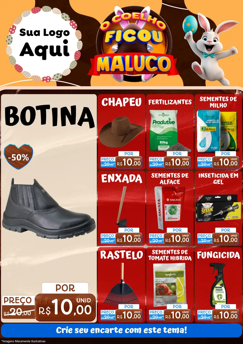 Modelo de Encarte para Encarte A4 Vertical com o tema O Coelho Ficou Maluco - Páscoa para Agropecuária