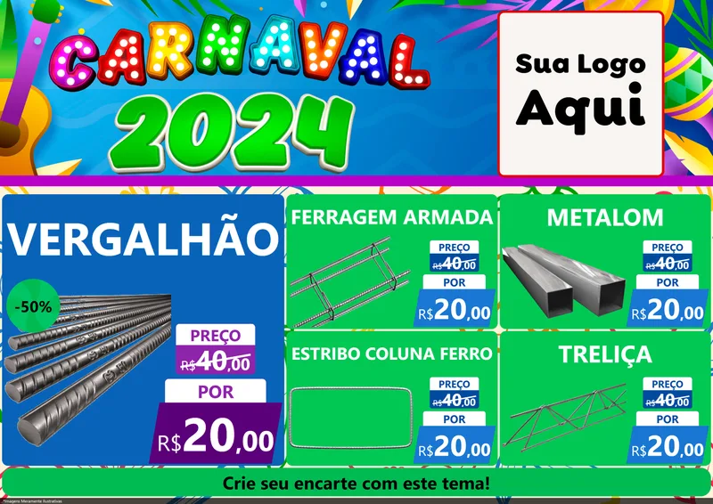 Modelo de Encarte para Encarte A4 Horizontal com o tema Carnaval 2027 para Ferragens