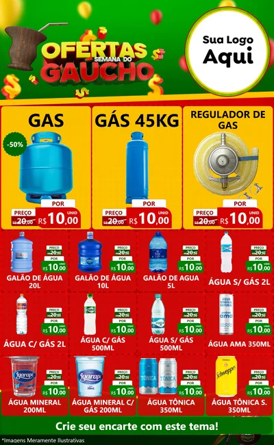 Modelo de Encarte para Encarte Grande com o tema Ofertas Semana Do Gaúcho para Água e gás