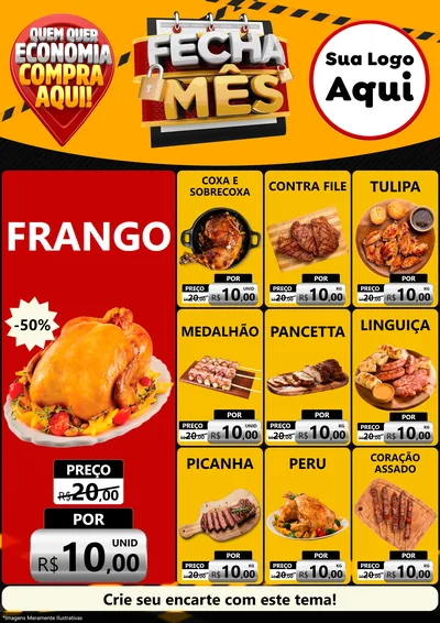 Modelo de Encarte para Encarte A4 Vertical com o tema Fecha Mês para Assados