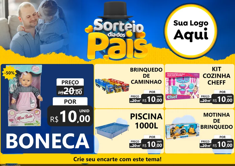 Modelo de Encarte para Encarte A4 Horizontal com o tema Sorteio Dia Dos Pais para Brinquedos