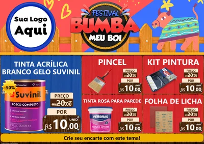 Modelo de Encarte para Encarte A4 Horizontal com o tema Festival Bumba Meu Boi para Tintas e Ferramentas