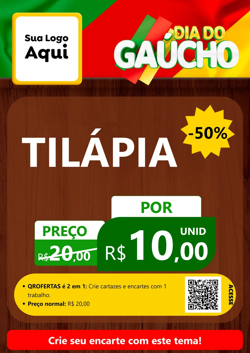 Modelo de Cartaz para Cartaz A4 Vertical com o tema Dia do Gaúcho para Peixaria
