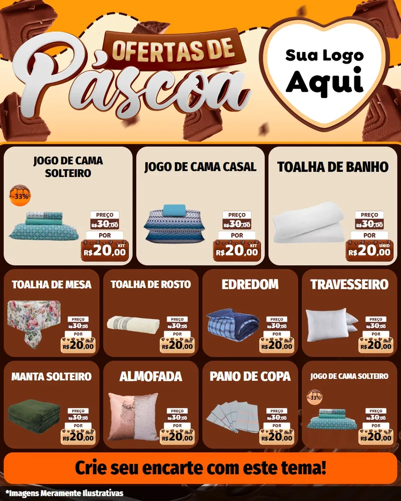 Modelo de Rede Social para Feed Instagram com o tema Ofertas de Páscoa para Cama, Mesa e Banho