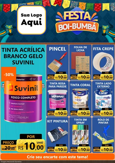 Modelo de Encarte para Encarte A4 Vertical com o tema Festa Boi Bumbá para Tintas e Ferramentas