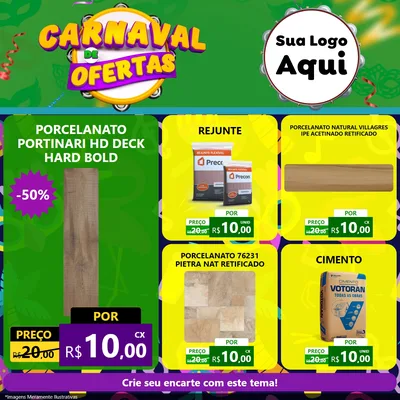 Modelo de Rede Social para Feed Facebook com o tema Carnaval de Ofertas para Pisos e revestimentos
