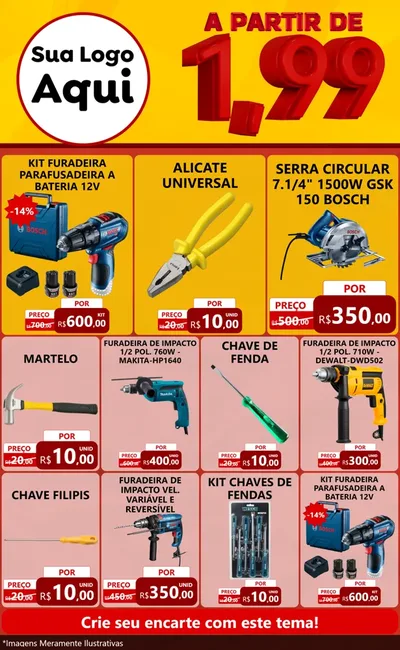 Modelo de Encarte para Encarte Grande com o tema A Partir de Um e Noventa e Nove - 1,99 para Maquinas e Ferramentas