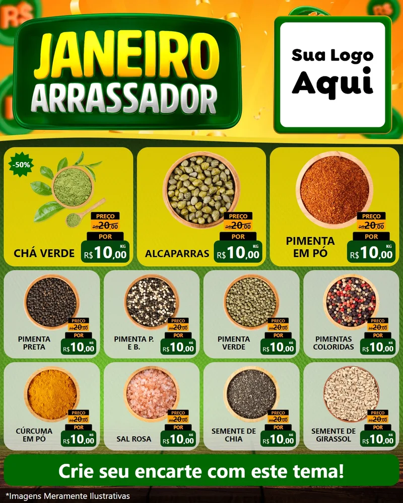 Modelo de Rede Social para Feed Instagram com o tema Janeiro Arrasador para Produtos Naturais
