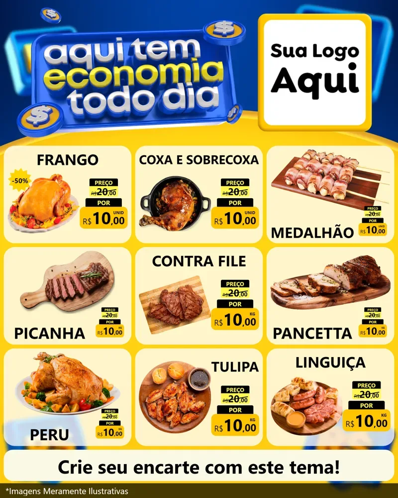 Modelo de Rede Social para Feed Instagram com o tema Aqui Tem Economia Todo Dia para Assados