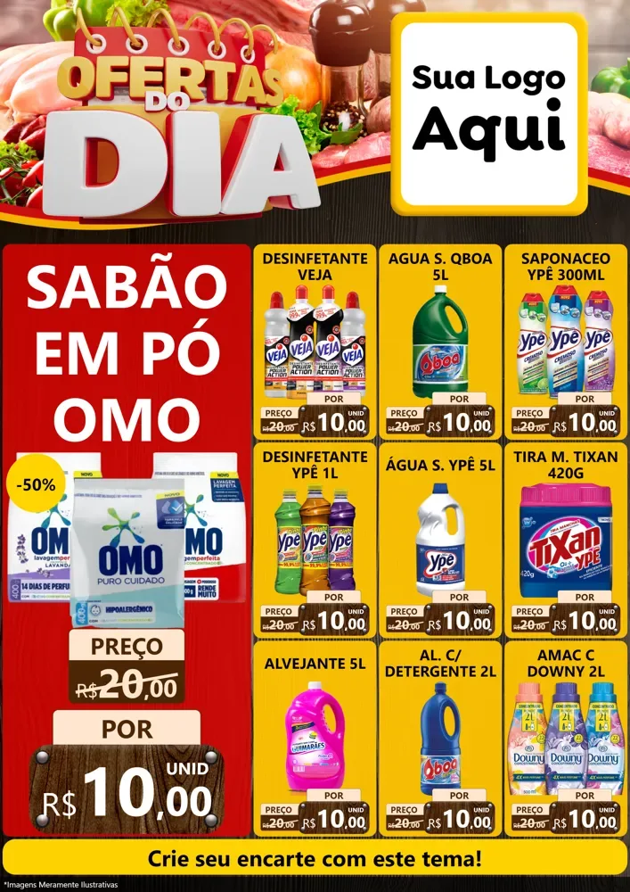 Modelo de Encarte para Encarte A4 Vertical com o tema Ofertas do Dia para Produtos de Limpeza
