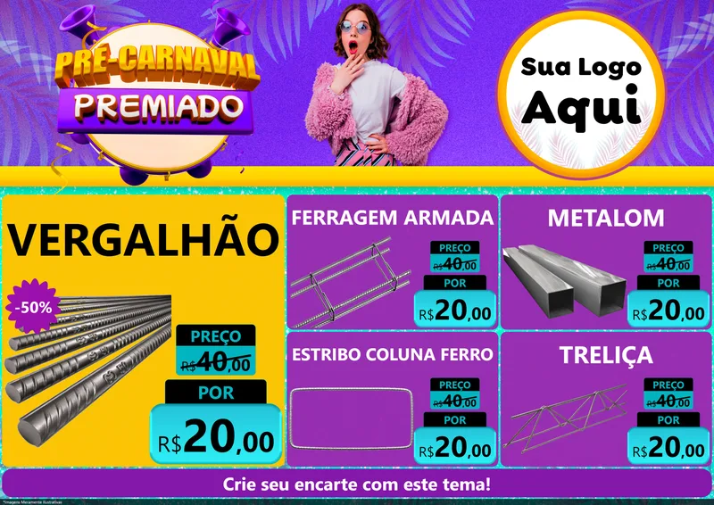 Modelo de Encarte para Encarte A4 Horizontal com o tema Pré-Carnaval Premiado para Ferragens