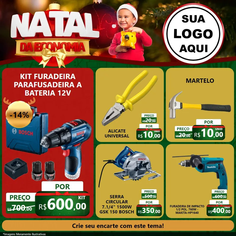 Modelo de Rede Social para Feed Facebook com o tema Natal da Economia para Maquinas e Ferramentas