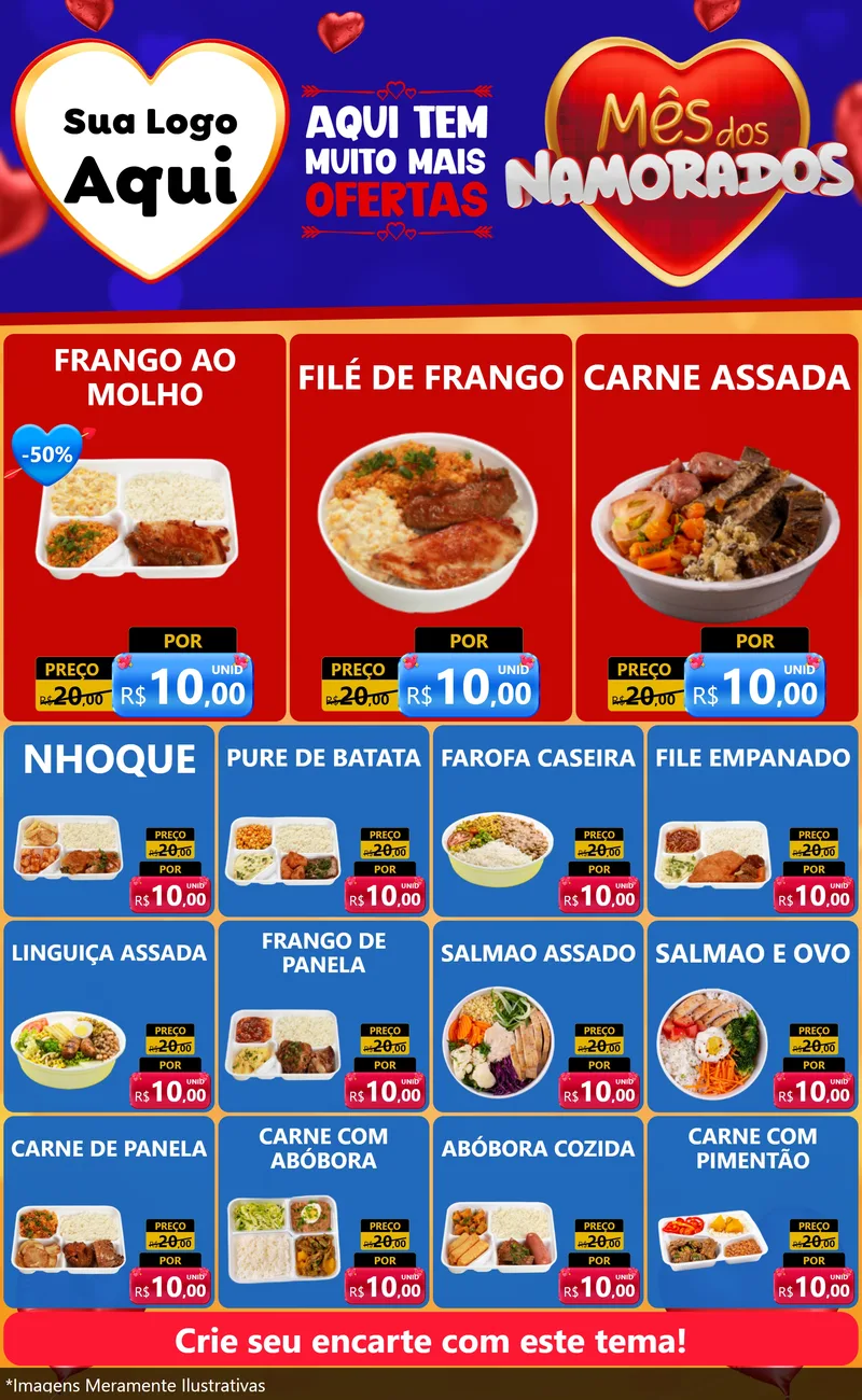 Modelo de Encarte para Encarte Grande com o tema Mês dos Namorados para Restaurante