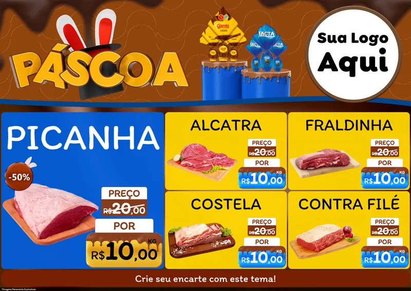 Modelo de Encarte para Encarte A4 Horizontal com o tema Páscoa para Açougue