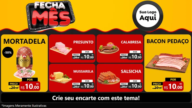 Modelo de TV para TV Horizontal com o tema Fecha Mês para Frios e Laticínios