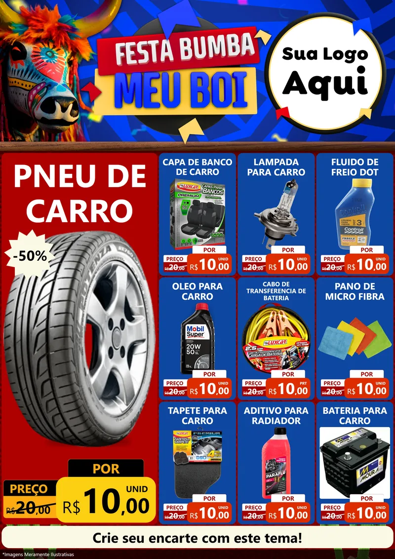 Modelo de Encarte para Encarte A4 Vertical com o tema Festa Bumba meu Boi para Auto peças