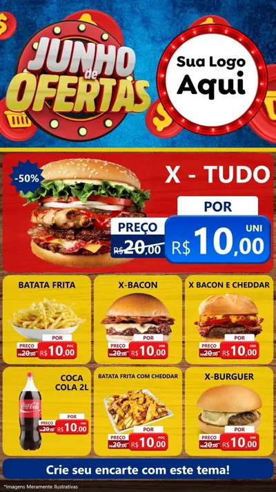 Modelo de Rede Social para Stories com o tema Junho de Ofertas para Hamburgueria