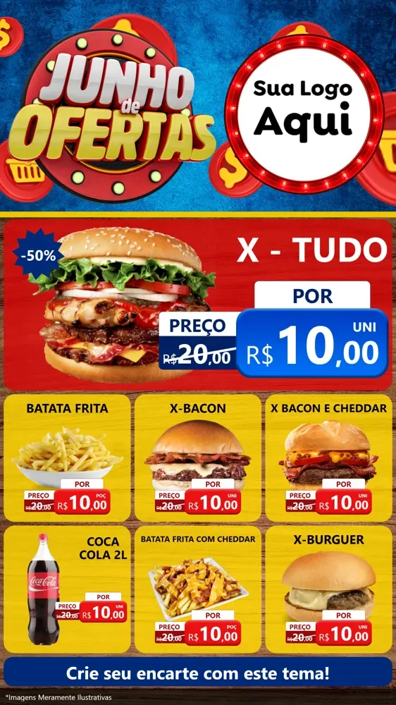 Modelo de Rede Social para Stories com o tema Junho de Ofertas para Hamburgueria
