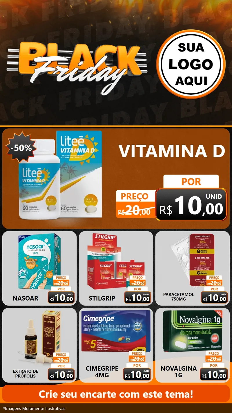 Modelo de Rede Social para Stories com o tema Black Friday para Farmácia