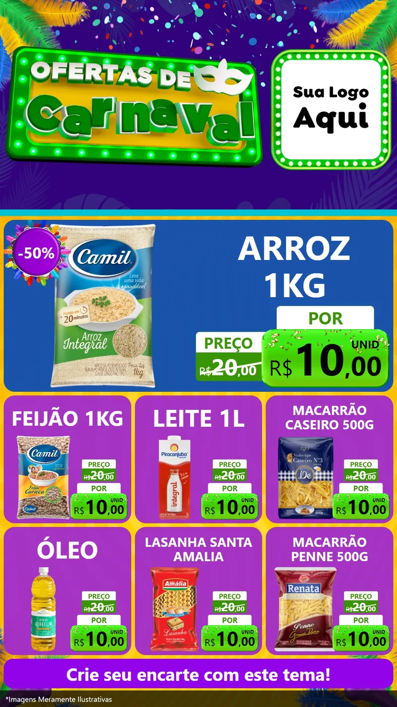 Modelo de Rede Social para Stories com o tema Ofertas de Carnaval para Supermercado