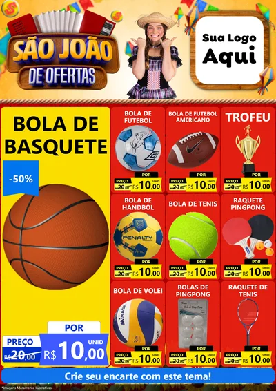 Modelo de Encarte para Encarte A4 Vertical com o tema São João de Ofertas para Artigos Esportivos