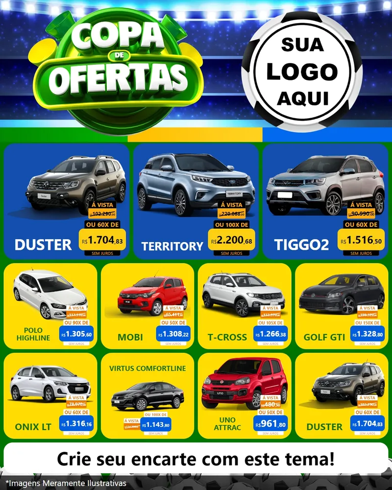 Modelo de Rede Social para Feed Instagram com o tema Copa de Ofertas para Concessionaria de Carros