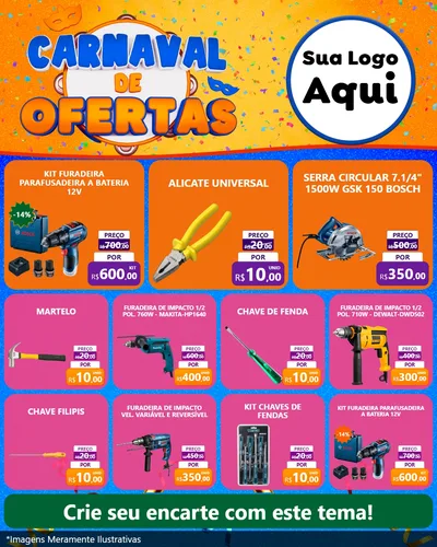 Modelo de Rede Social para Feed Instagram com o tema Carnaval de Ofertas para Maquinas e Ferramentas