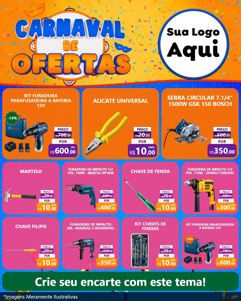 Modelo de Rede Social para Feed Instagram com o tema Carnaval de Ofertas para Maquinas e Ferramentas