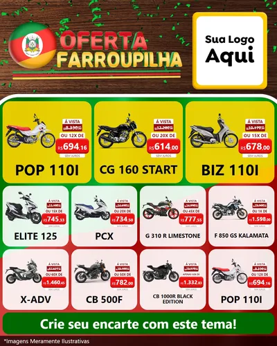 Modelo de Rede Social para Feed Instagram com o tema Oferta Farroupilha para Concessionaria de Motos
