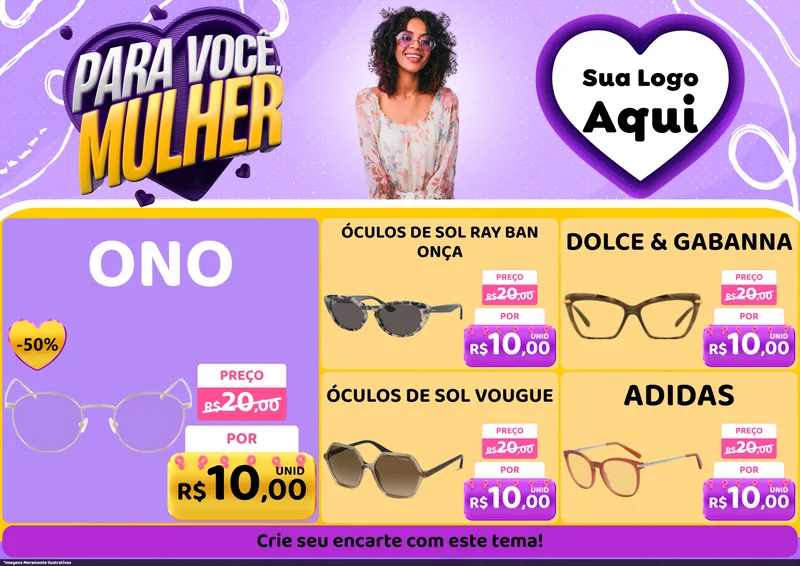 Modelo de Encarte para Encarte A4 Horizontal com o tema Para Você, Mulher para Óticas