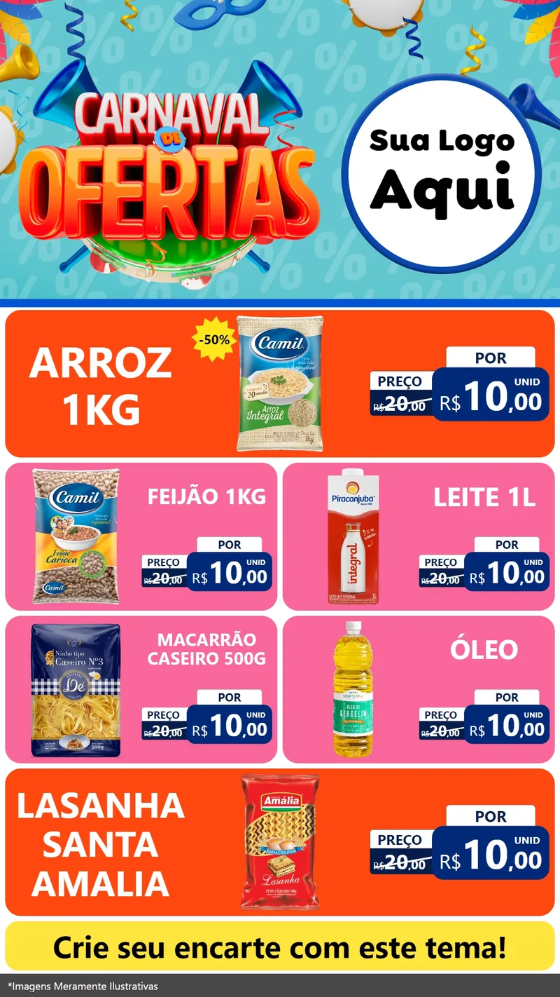 Modelo de TV para TV Vertical com o tema Carnaval de Ofertas para Supermercado