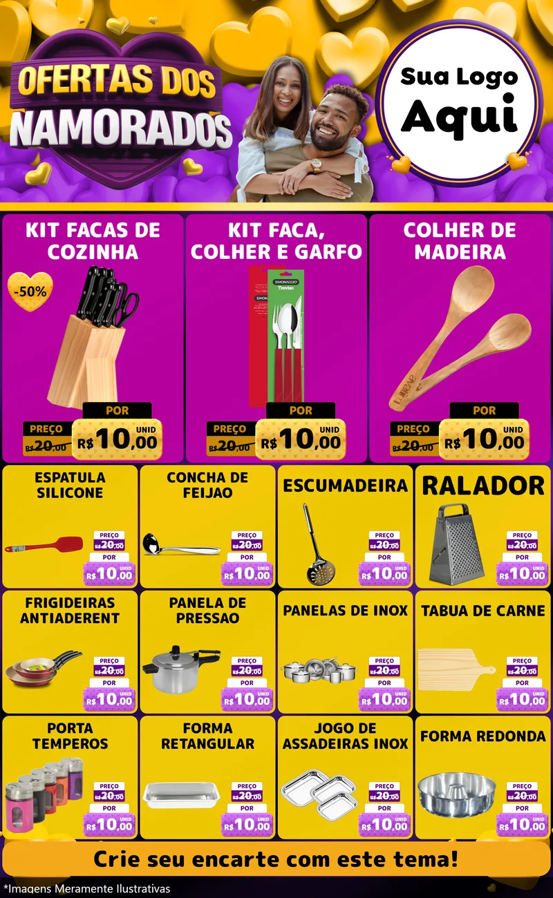 Modelo de Encarte para Encarte Grande com o tema Oferta Dos Namorados para Utilidades Domésticas
