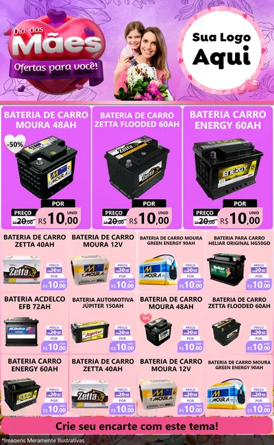 Modelo de Encarte para Encarte Grande com o tema Dia das Mães Ofertas para Você! para Baterias Elétricas