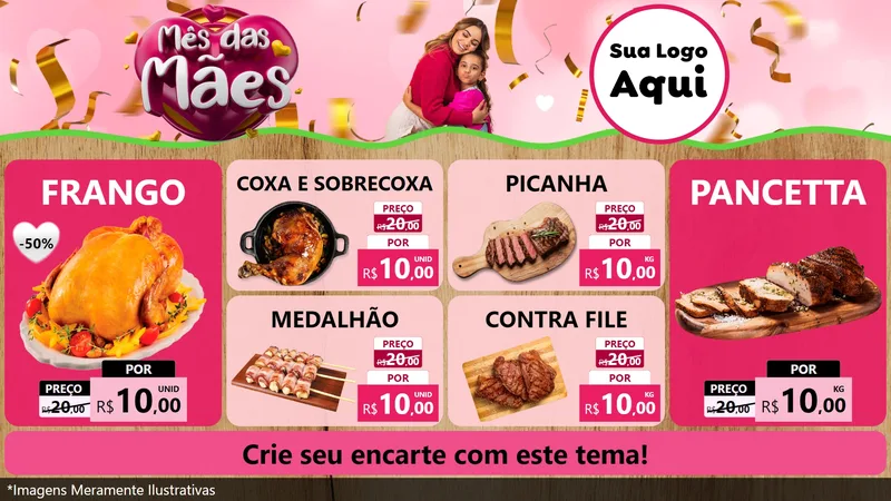 Modelo de TV para TV Horizontal com o tema Mês das Mães para Assados