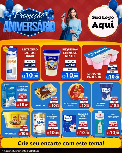 Modelo de Rede Social para Feed Instagram com o tema Promoção de Aniversário para Frios e Laticínios