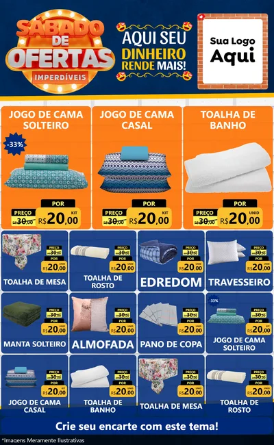 Modelo de Encarte para Encarte Grande com o tema Sábado de Ofertas Imperdíveis para Cama, Mesa e Banho