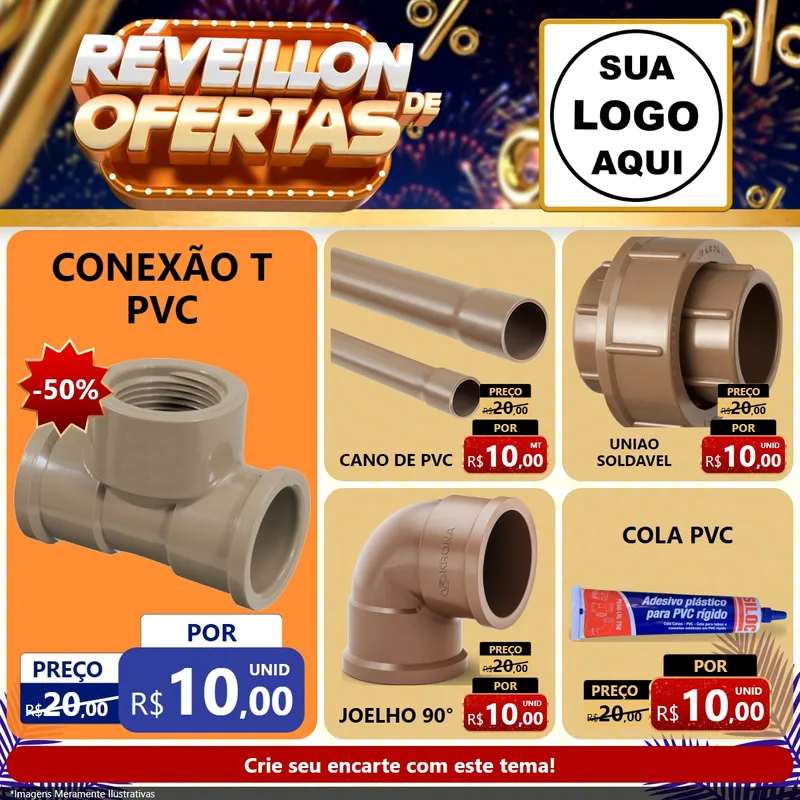 Modelo de Rede Social para Feed Facebook com o tema Réveillon de Ofertas para Tubos e conexões