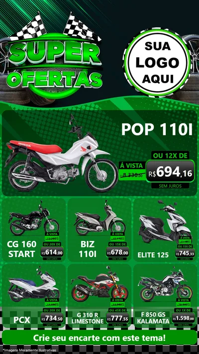 Modelo de Rede Social para Stories com o tema Super Ofertas - Motopeças para Concessionaria de Motos
